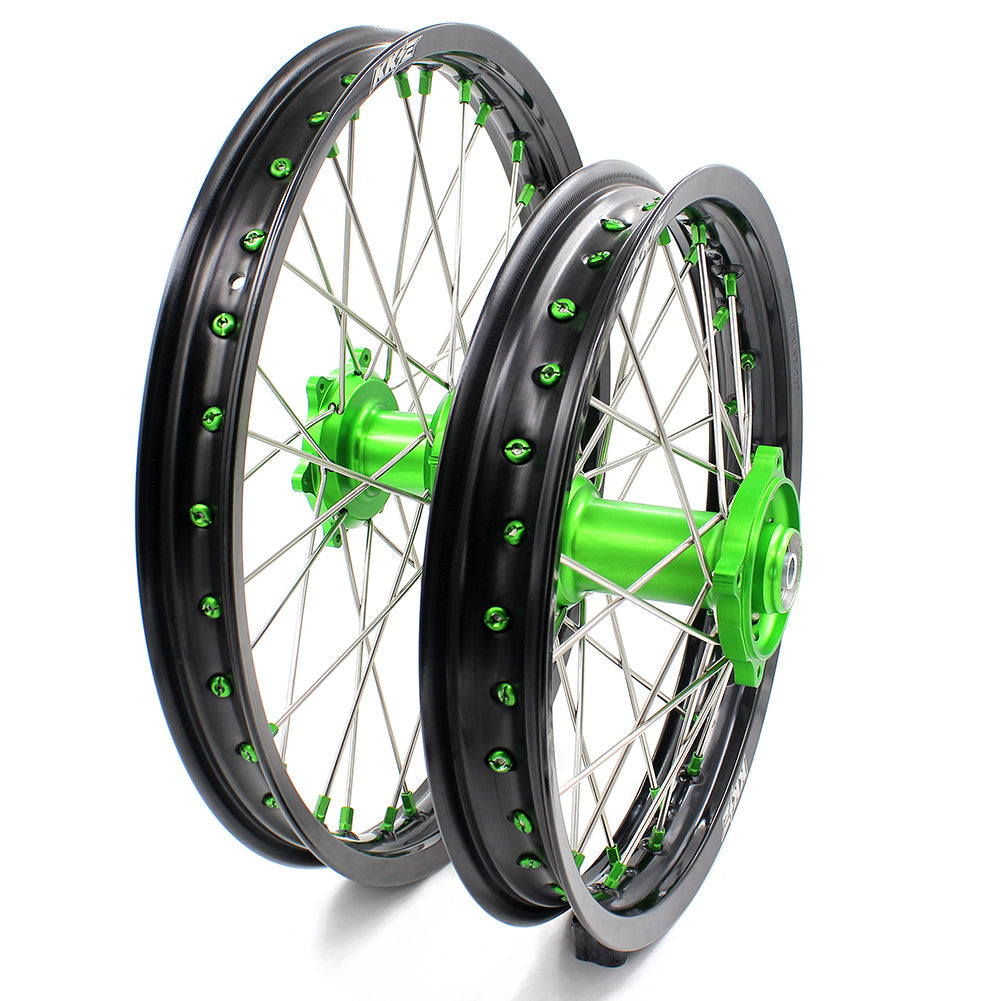 KKE 19" 16" For KAWASAKI KX85 KX80 KX100 KLX140/L Big Kid's Wheels Rim Green Hub KKE Racing