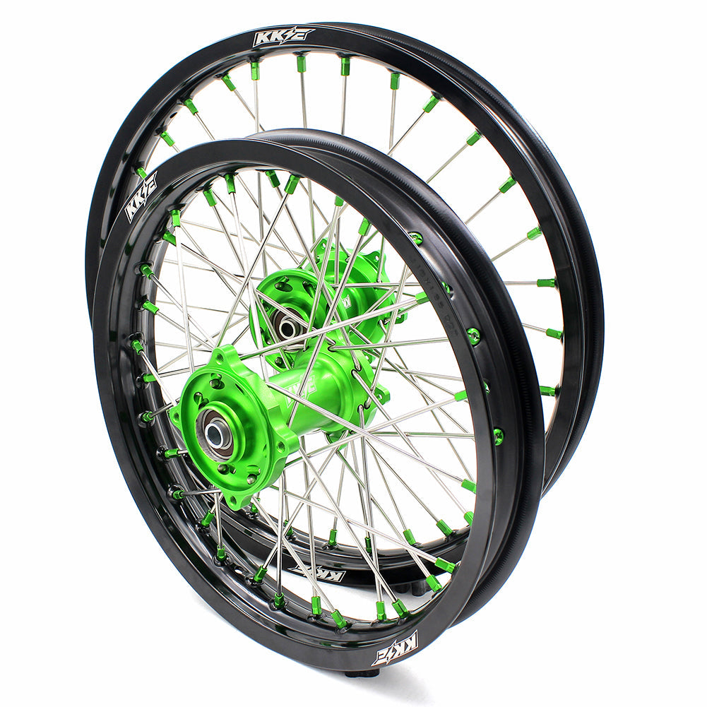 KKE 19" 16" For KAWASAKI KX85 KX80 KX100 KLX140/L Big Kid's Wheels Rim Green Hub KKE Racing