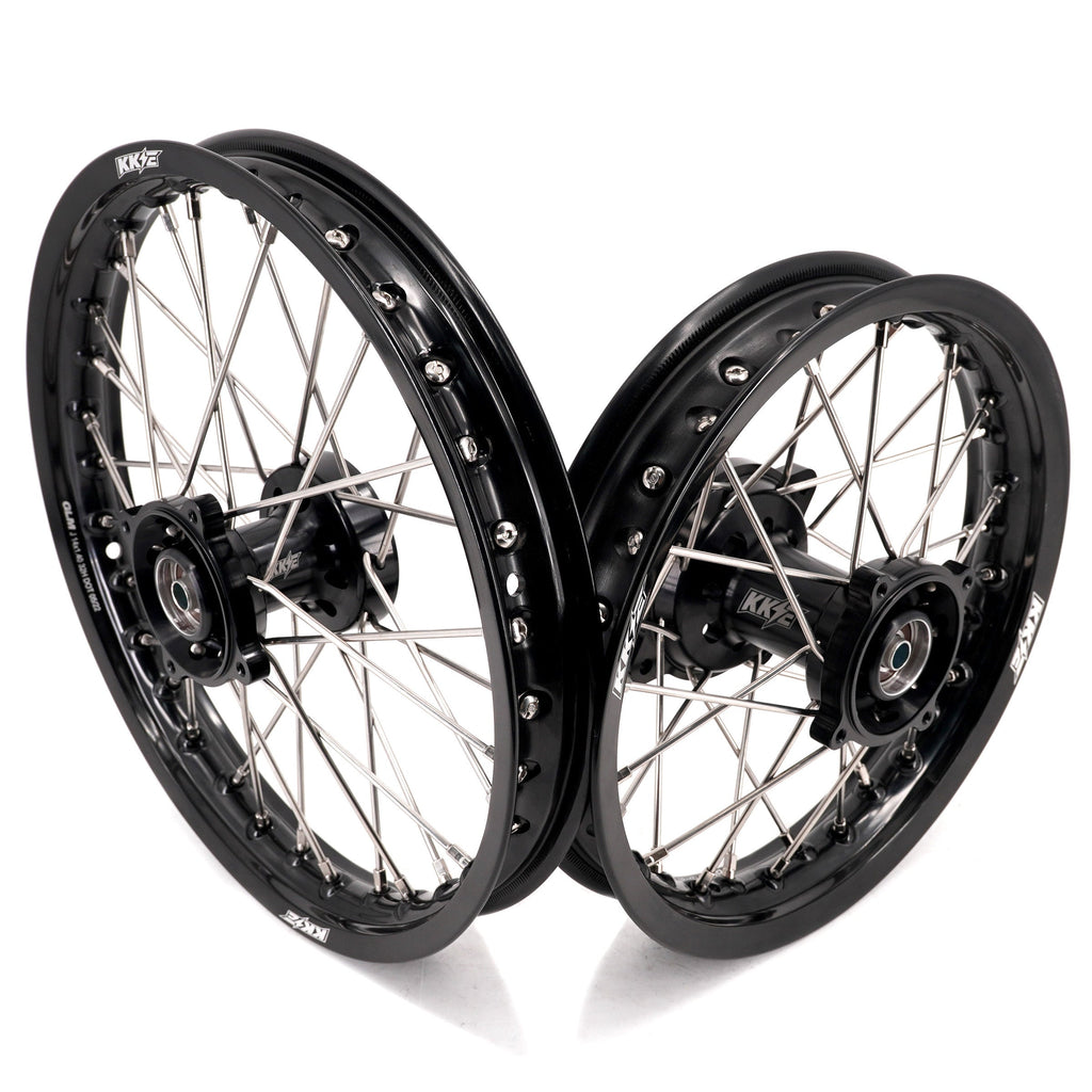 KKE 1.4*14 & 1.6*12 Spoked Kid's Wheels Rims Set for Kawasaki KX65 2000-2024 Black KKE Racing