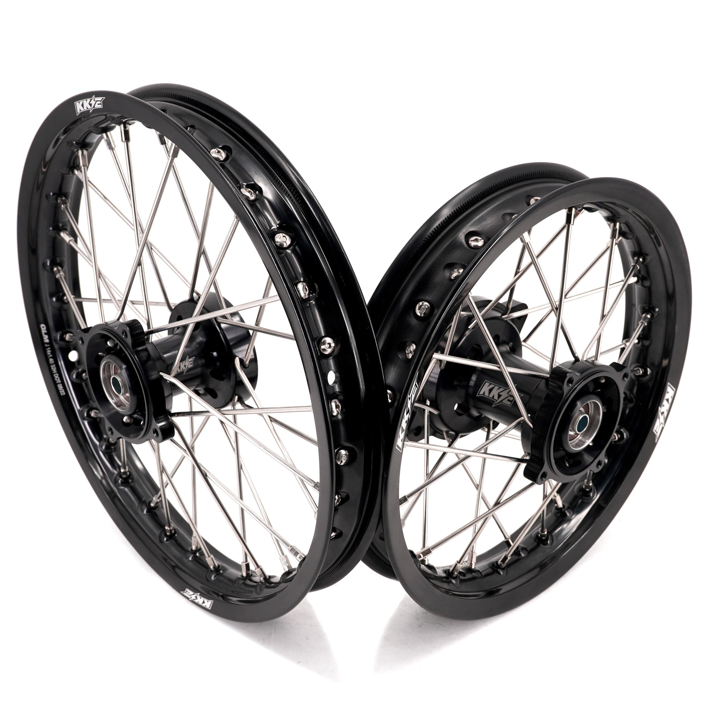 KKE 1.4*14 & 1.6*12 Spoked Kid's Wheels Rims Set for Kawasaki KX65 2000-2024 Black KKE Racing