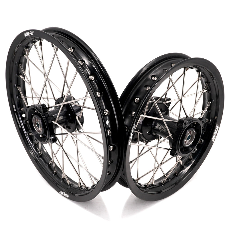 KKE 1.4*14 & 1.6*12 Spoked Kid's Wheels Rims Set for Kawasaki KX65 2000-2024 Black KKE Racing