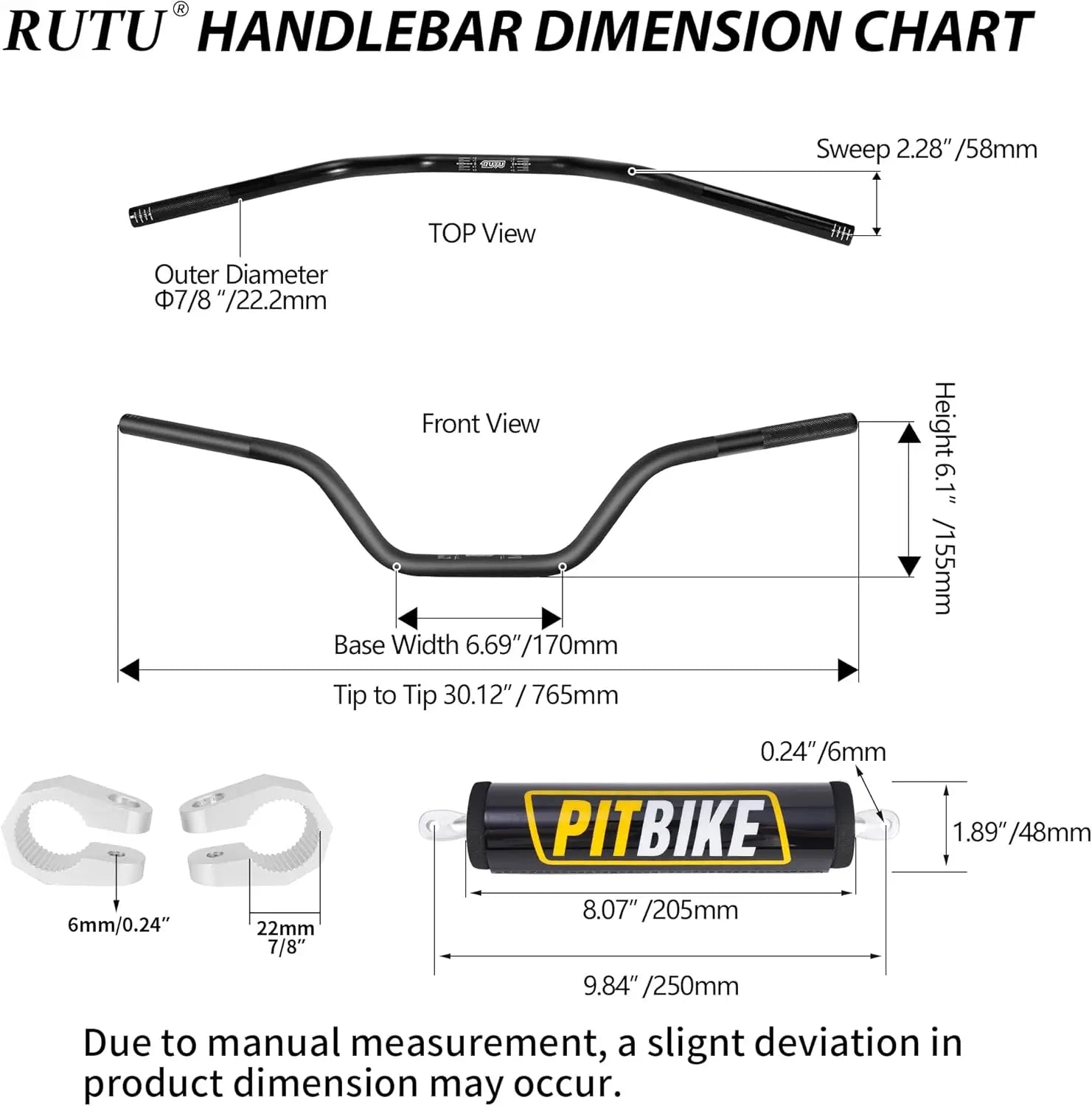 Voltrix Racing 7/8" Mid-Rise Motorcycle Handlebars with Crossbar Pad – Universal Dirt Bike, Pit Bike & Mini Bike Handlebar Kit Emoto Supply