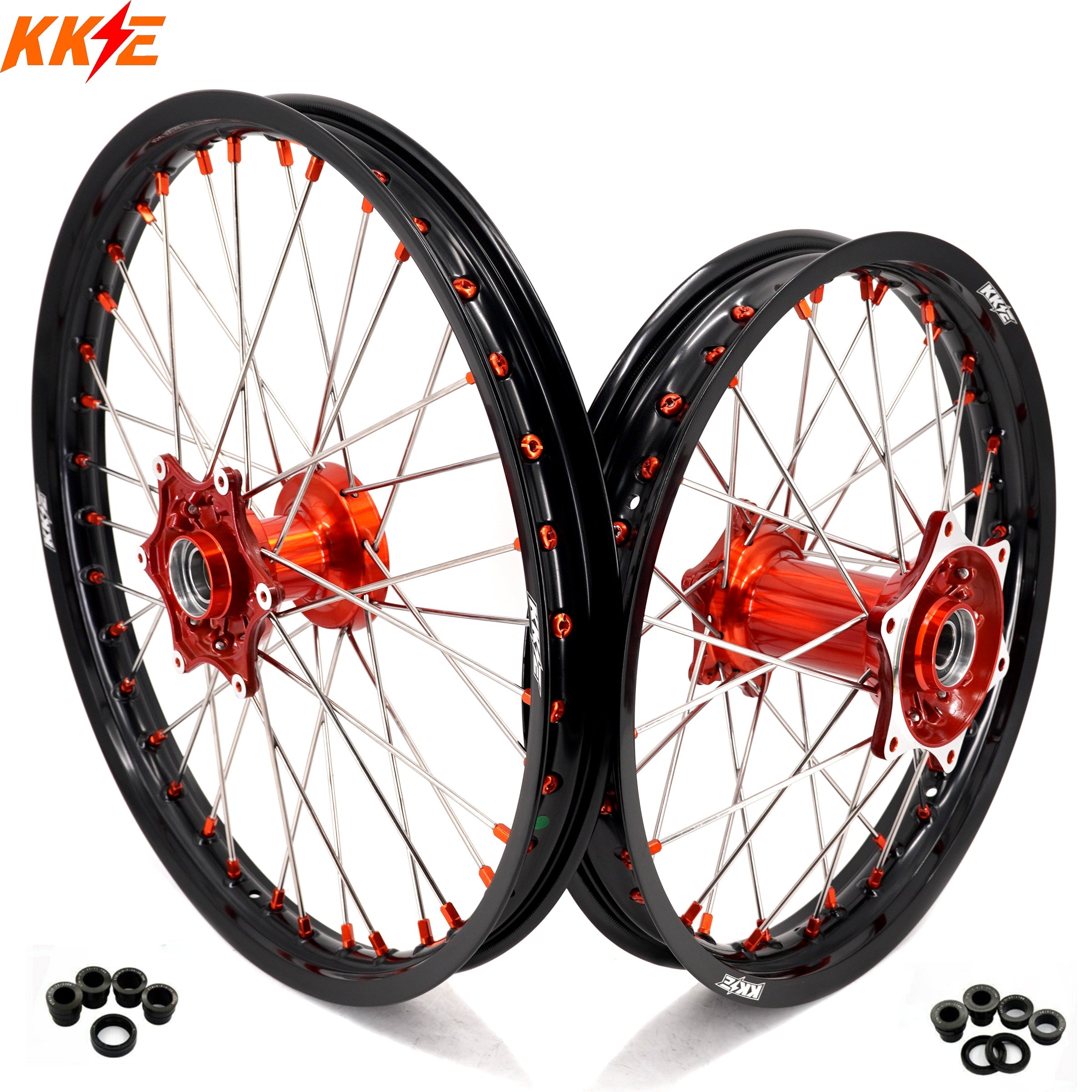 KKE 21" 18" Cast Enduro Wheels For KTM EXC EXC-F EXC-E 2003-2025 Orange Nipples KKE Racing