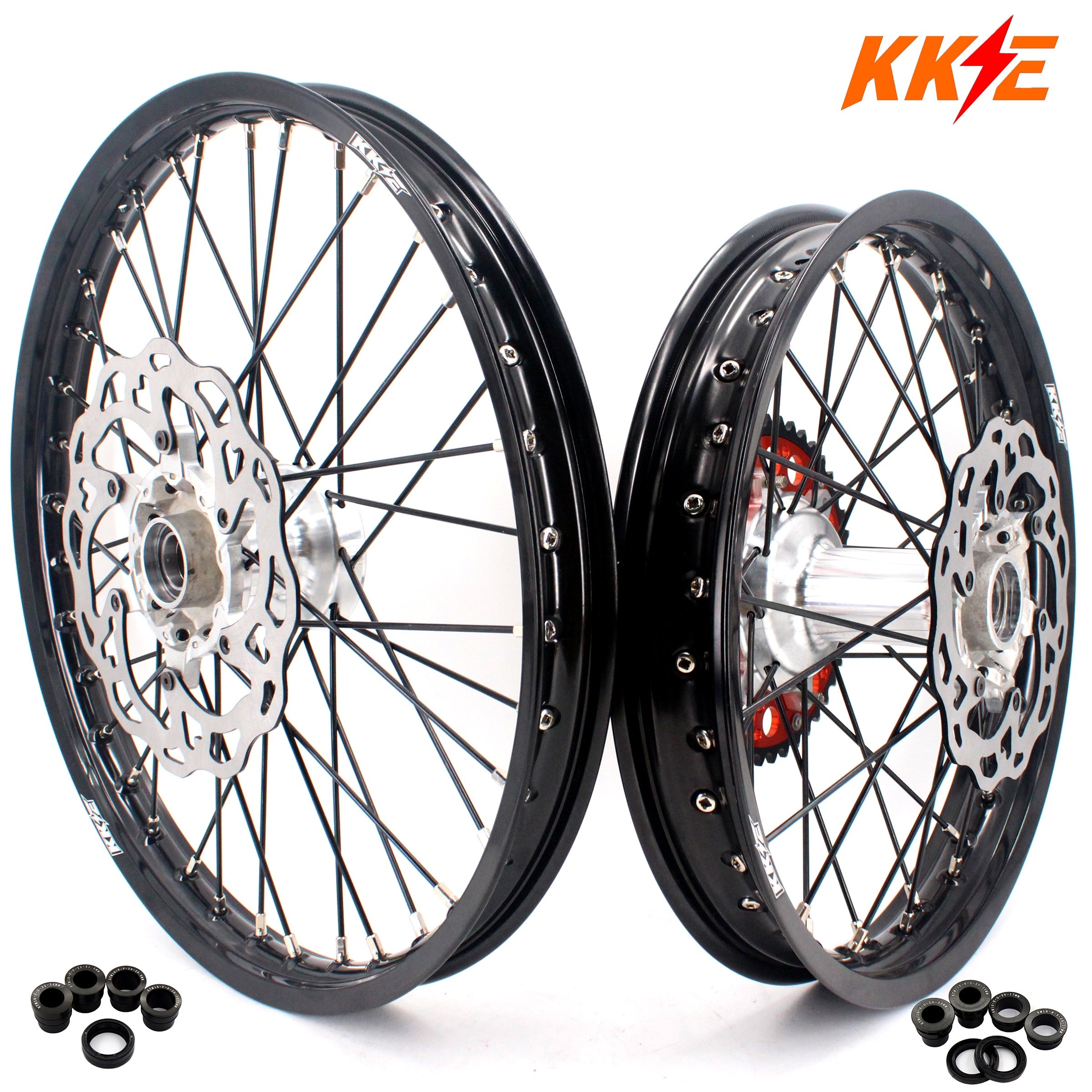 KKE 21/18 New Generation Cast Hub Billet Wheels Fit For KTM EXC XC-W XCF-W EXC-F 2003-2025 Black Spokes KKE Racing