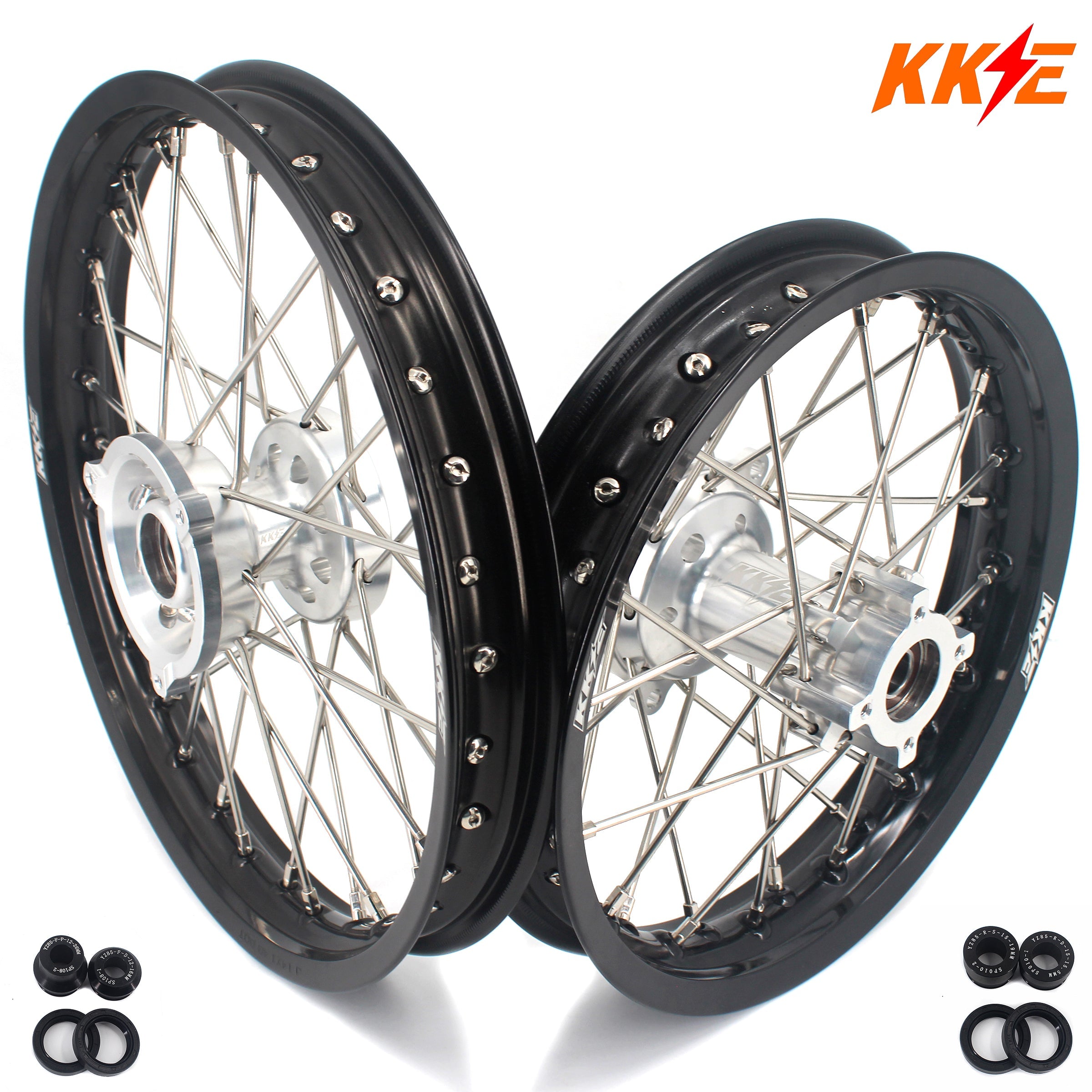 KKE 14 & 12 Small Kid's Wheels Rims Set for KTM 65 SX 2002-2024 GASGAS MC65 2021-2024 Silver&Black KKE Racing