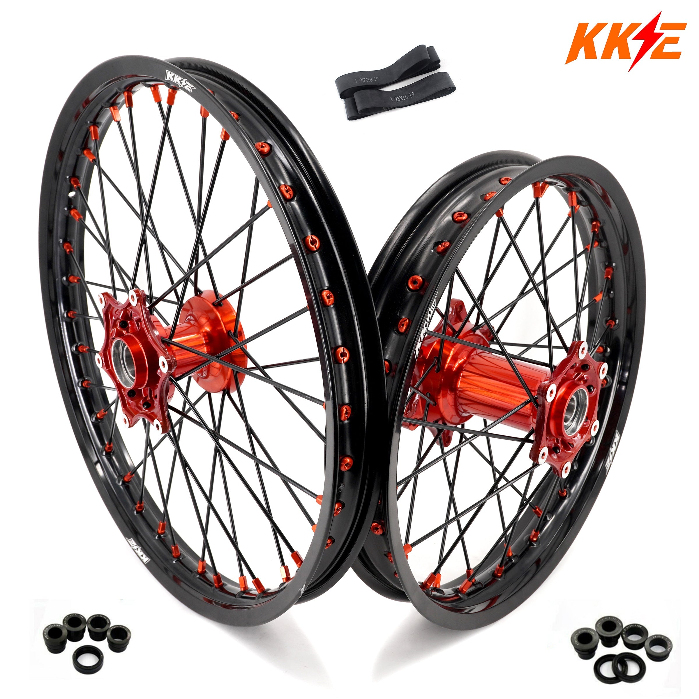 KKE 21" 18" Cast Enduro Wheels For KTM EXC EXC-F EXC-E 2003-2025 Black Spokes KKE Racing