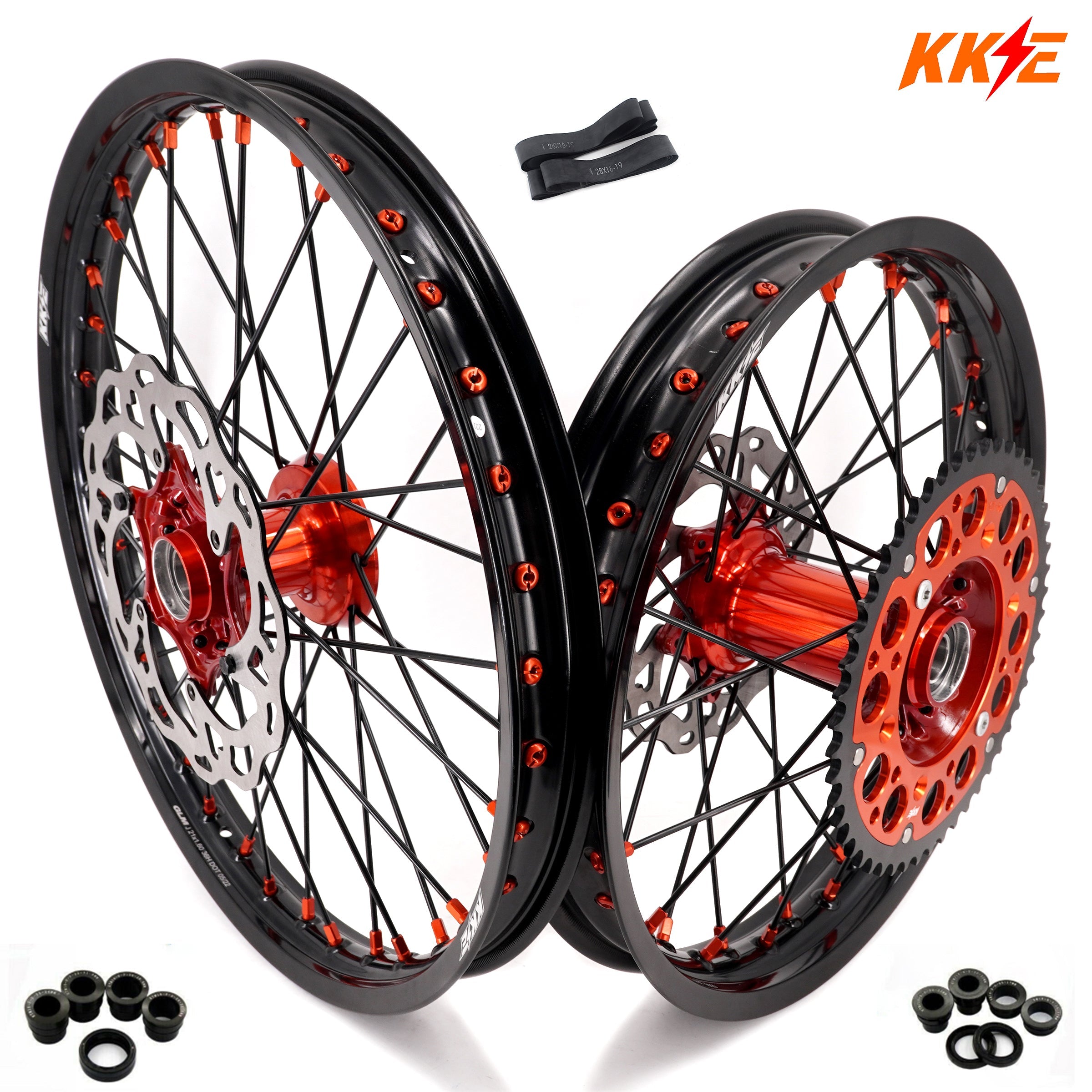 KKE 21" 18" Cast Enduro Wheels For KTM EXC EXC-F EXC-E 2003-2025 Black Spokes KKE Racing
