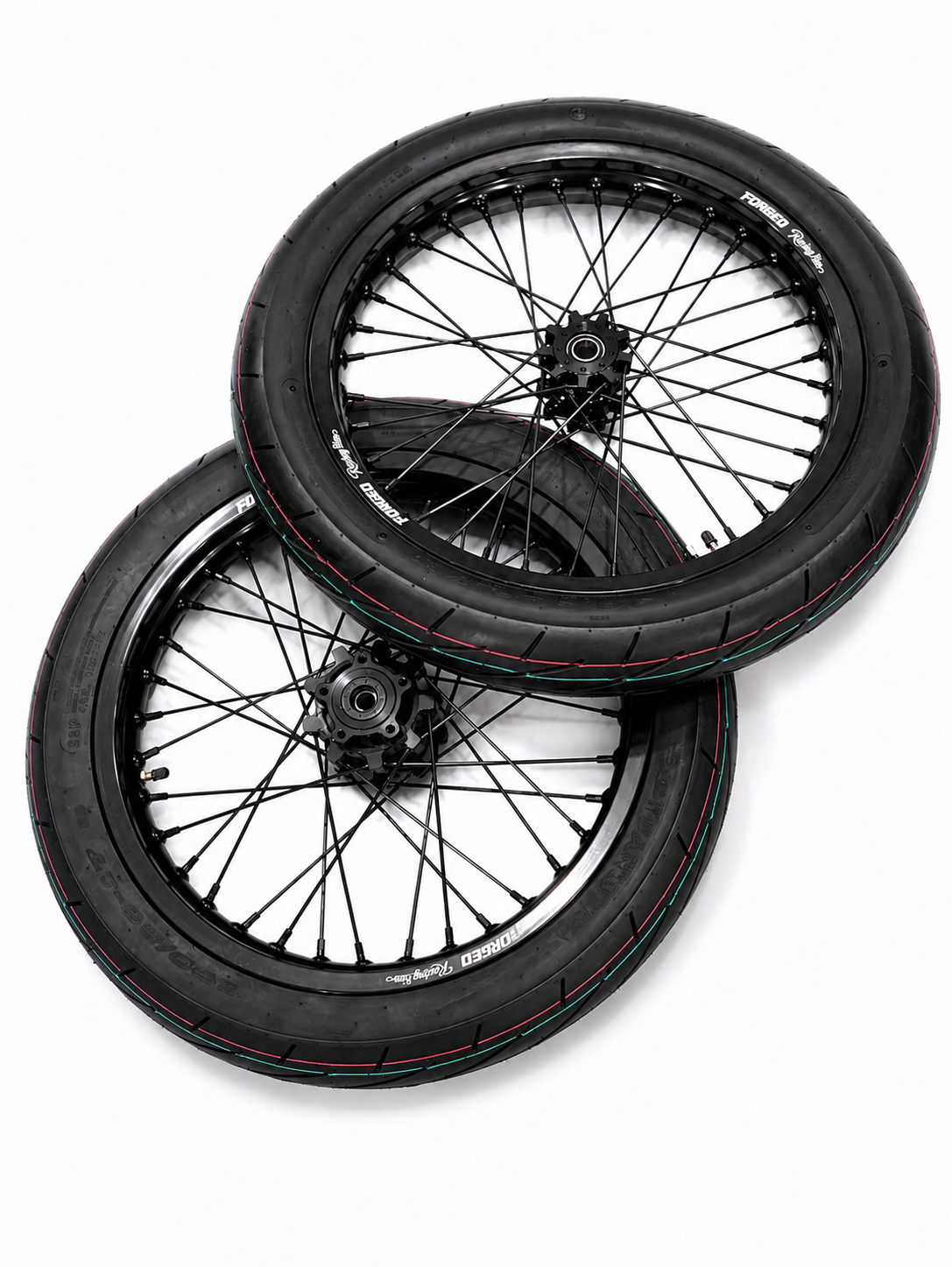 Surron Light Bee X / E-Ride Pro Supermoto Wheelset (Thick/Wide) - Chrome Silver / Gloss Black Forged Racing