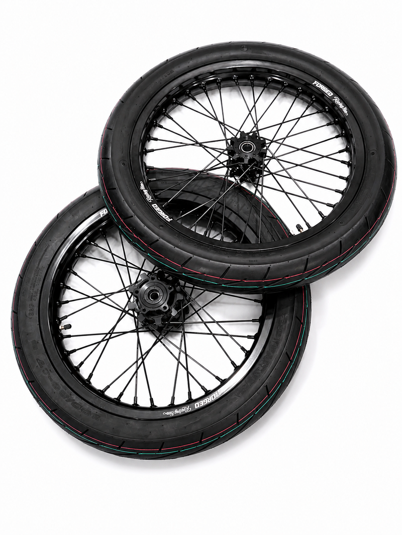 Surron Light Bee X / E-Ride Pro Supermoto Wheelset (Thick/Wide) - Chrome Silver / Gloss Black Forged Racing