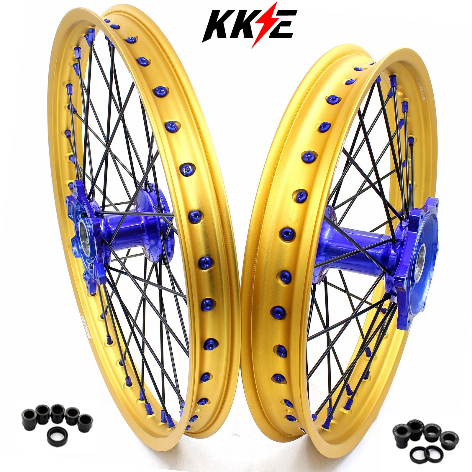 KKE 21"&19" Mx Dirtbike Cast Wheels For YAMAHA YZ125 YZ250 YZ250F YZ450F Gold Rim Black Spokes KKE Racing