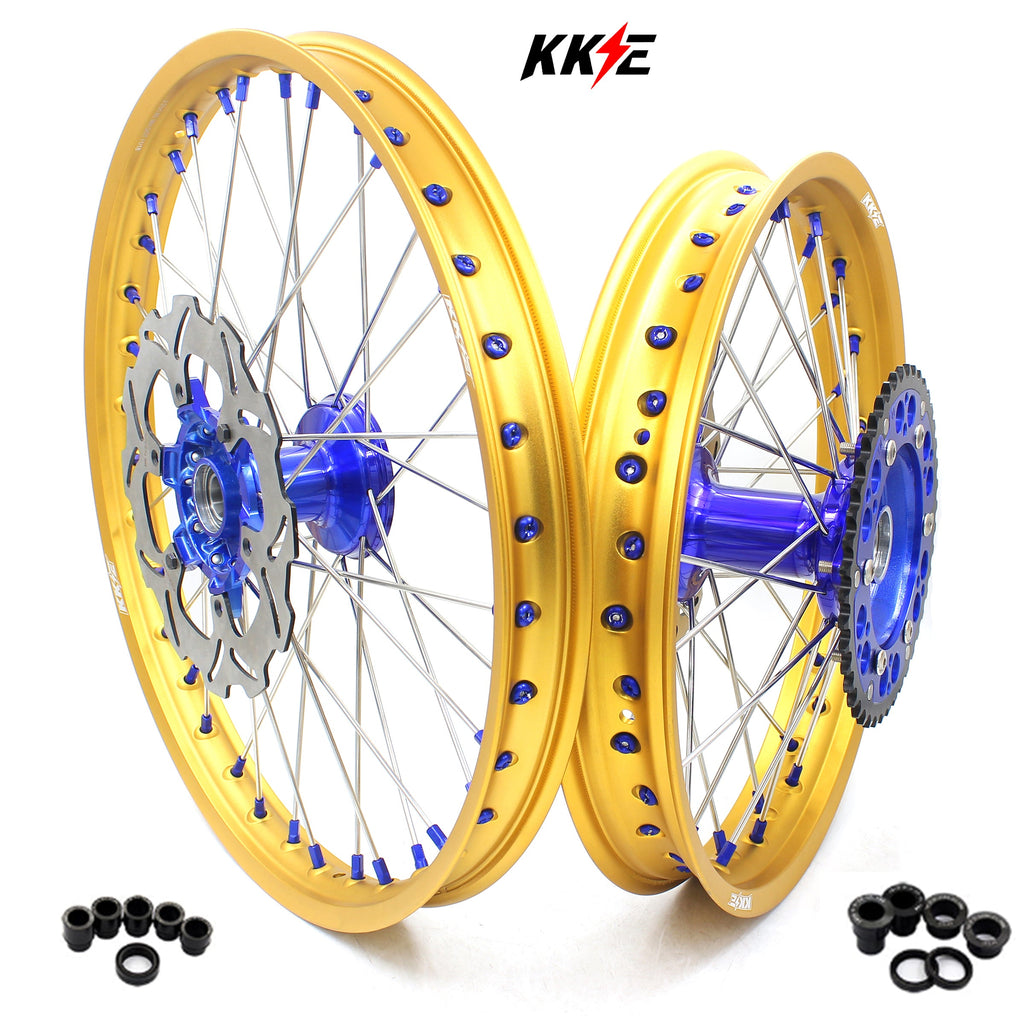 KKE 21"&18" Enduro Dirtbike Casting Wheels For YAMAHA YZ125 YZ250 1999-2016 YZ250F YZ450F 2003-2015 Gold Rim With Disc KKE Racing
