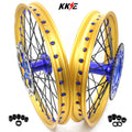 KKE 21"&19" Mx Dirtbike Cast Wheels For YAMAHA YZ125 YZ250 1999-2016 YZ250F YZ450F 2003-2015 Gold Rim Black Spokes With Disc KKE Racing