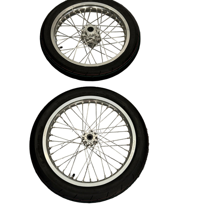 Surron Light Bee X / E-Ride Pro Supermoto Wheelset (Thick/Wide) - Chrome Silver / Gloss Black Forged Racing
